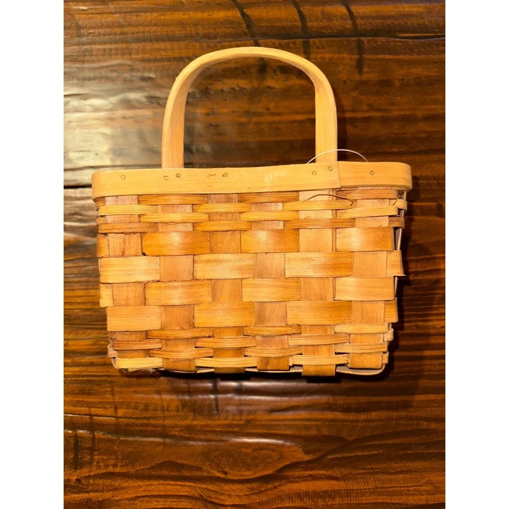 Wood Slat Hanging Wall Basket Farmhouse Rustic Storage Decor Natural
